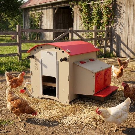 Poulailler fixe avec réservoir d'eau de 7 L, dimensions : 73 x 83 x 79 cm | Capacité : 6 à 9 poules pondeuses