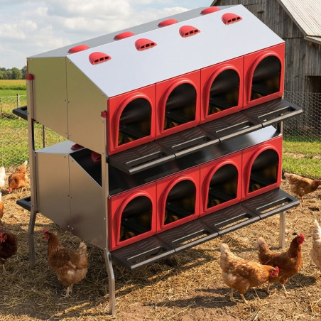 Nid à poules à 16 compartiments, 107 x 81 x 119 cm, avec pieds, fonctionnel et surélevé pour une utilisation en extérieur