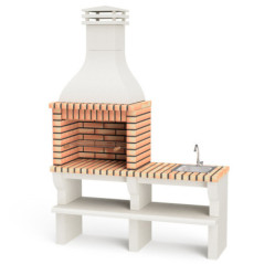 Barbecue Nevada Plus XL en briques (166 x 60 x 238 cm) avec grille (69,5 x 44 cm) | Barbecue en béton et briques avec évier