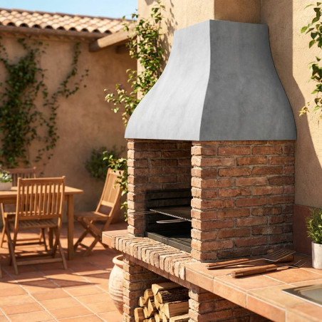 Chimenea Gris para Barbacoa de Obra 74x50x50 cm | Turbina de Aire para Salida de Humos