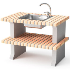 Madeira Brick Grillmodul 101x70x80 cm, gebeizte Ziegel | Grillunterbau für den Garten mit Spüle und Wasserhahn