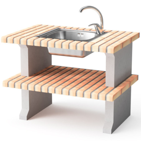 Module barbecue en briques teintées Madeira 101 x 70 x 80 cm | Base barbecue extérieure avec évier et robinet