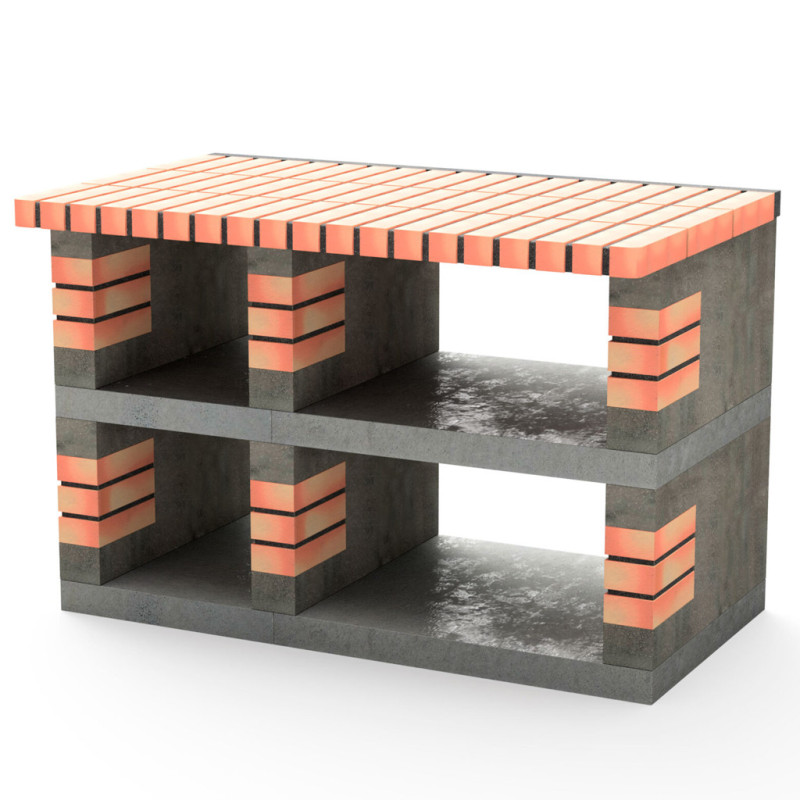 Pan America Built-in Barbecue Module 120x70x80 cm in Orange Brick and Concrete | Base for Outdoor Garden Barbecue