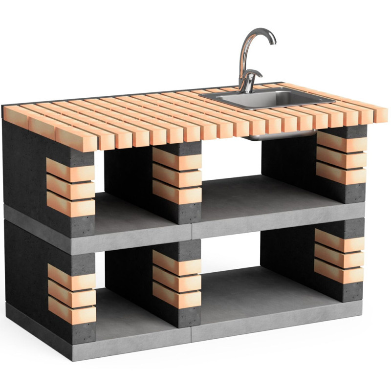 Modulo lavello per barbecue da incasso Pan America 120x70x80 cm in mattoni e cemento | Base per barbecue da giardino esterno