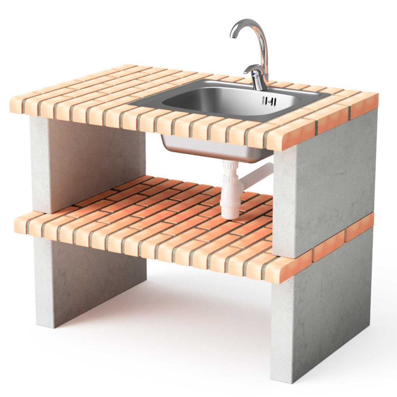 Modulo Barbacoa de Obra Calpe con Fregadero 120x70x80 cm en Ladrillo Tintado | Base para Barbacoa de Jardín Exterior