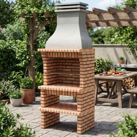 Luxor Einbaugrill (93 x 70 x 255 cm) mit Grillrost (76,5 x 44 cm) | Grill aus Beton, Ziegel und Holz