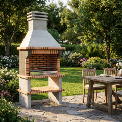 Barbecue da incasso Luxor 120x80x255 cm con griglia 89x50 cm | Barbecue in cemento, mattoni e legna
