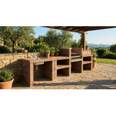 Luxor 95,5 x 70 x 88 cm Einbau-Grillbeckenmodul aus Ziegelstein in gebeiztem Ziegelstein | Unterbau für Gartengrill