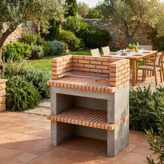 Barbecue encastrable Luxor 93,5 x 70 x 120 cm avec grille de 76,5 x 44 cm | Barbecue en béton, brique et bois