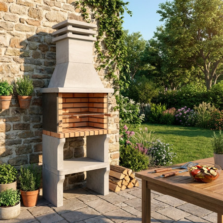 Churrasqueira embutida Iberia Plus 69x47x190 cm com grelha de 56x35 cm | Churrasqueira de concreto e tijolo para jardim