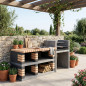 Modulo lavello per barbecue da incasso Pan America 120x70x80 cm in mattoni e cemento | Base per barbecue da giardino esterno