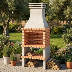 Churrasqueira embutida Albufeira 95x70x245 cm com grelha de 77x55 cm | Churrasqueira de jardim em concreto e tijolo