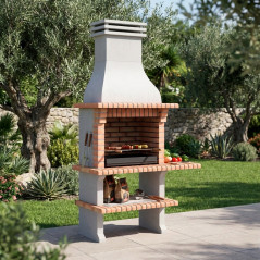 Churrasqueira de tijolos Madeira 110x81x250 cm com grelha 76,5x44 cm | Churrasqueira de concreto e tijolos para jardim