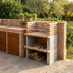 Módulo Barbacoa de Obra Grao 100x70x120 cm Ladrillo Tintado | Base para Barbacoa de Jardín Exterior