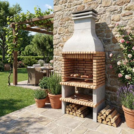 Barbacoa de Obra Saler 101x70x255 cm con Parrilla 84,5x55 cm | Barbacoa de Hormigón y Ladrillo para Jardin