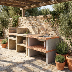 Modulo Barbecue Calpe Brick con Lavello 120x70x80 cm in Mattoni Colorati | Base per Barbecue da Giardino Esterno