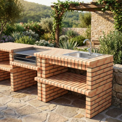 Luxor 95.5x70x88 cm Brick Built-in Barbecue Sink Module in Stained Brick | Outdoor Garden Barbecue Base