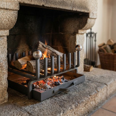 Parrilla Chimenea Clasica Hierro Antracita con Cajón 44x40x22 cm | Ideal para Chimeneas y Barbacoas