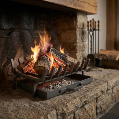 Parrilla Chimenea Hierro Antracita con Cajón 44x34x15 cm | Ideal para Chimeneas y Barbacoas