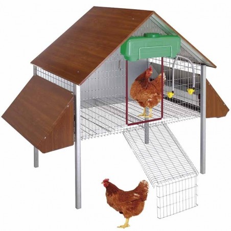 Cage Eco-pondoir fabriquée en tôle galvanisée et fil de fer électro-soudé, abreuvoirs et mangeoires, 12 poulets, 164x133x130 cm