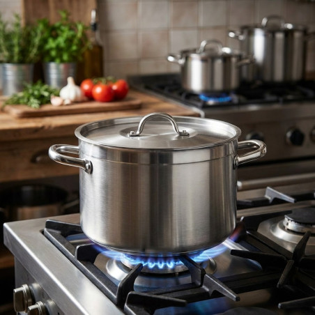 Casserole Lacor 40 cm en acier inoxydable avec couvercle | Compatible plaques vitrocéramiques, électriques et à gaz | Capacité :