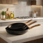 Juego 3 Sartenes de Aluminio | Sarten con Mango Efecto Madera para Todo Tipo de Cocinas 20cm - 24cm - 28cm | Antiadherente
