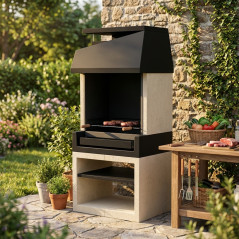 Kitaway Otte 84x63x192 cm Einbaugrill mit 68,5x42 cm Grillrost | Strukturierter Betongrill für den Garten