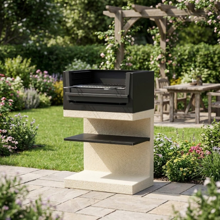 Kitaway Mini Built-in Barbecue 63x41.5x110 cm with Grill 54x34 cm | Textured Concrete Barbecue for Garden