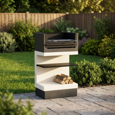 Barbecue encastrable Kitaway Mini 63 x 41,5 x 110 cm avec grille 54 x 34 cm | Barbecue en béton blanc/noir pour jardin