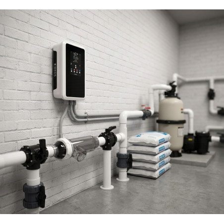 Chlorinateur au sel Domotic D-12 S2 | Production : 12 g/h | Pour piscines jusqu’à 20 m³ | Chlorinateur au sel avec électrolyse d