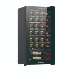 Vinoteca con Compresor para 28 Botellas Orbegozo | Enfriador de Botellas con Luz Interior LED | Estantes Cromados | Panel Tactil