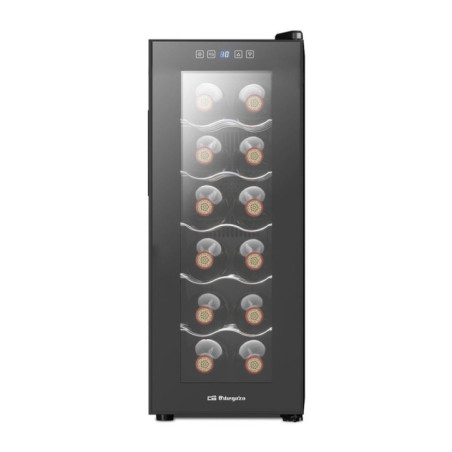 Orbegozo 12-Bottle Wine Cooler | Bottle Cooler with Interior LED Light | Chrome Shelves | Touch Panel | Silent Operation