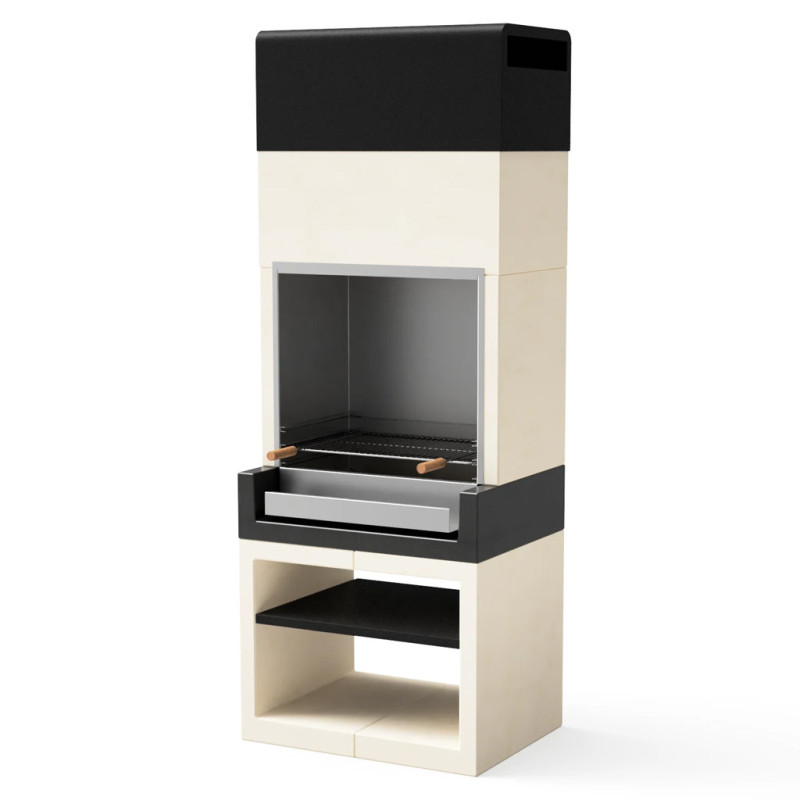 Churrasqueira embutida Kitaway 84x63x223 cm com grelha 68,5x42 cm | Churrasqueira de concreto preto e branco com gaveta de aço i