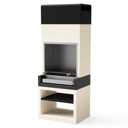 Barbecue da incasso Kitaway 84x63x223 cm con griglia 68,5x42 cm | Barbecue in cemento bianco e nero con cassetto in acciaio inox