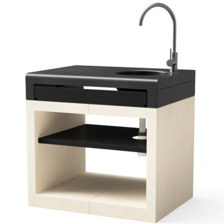 Fregadero para Barbacoa de Obra Kitaway Blanco/Negro 84x63x81 cm | Base para Barbacoa de Jardín Exterior con Grifo