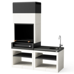 Kit barbecue encastrable + module évier (168 x 63 x 223 cm) | Barbecue en béton lisse pour jardin