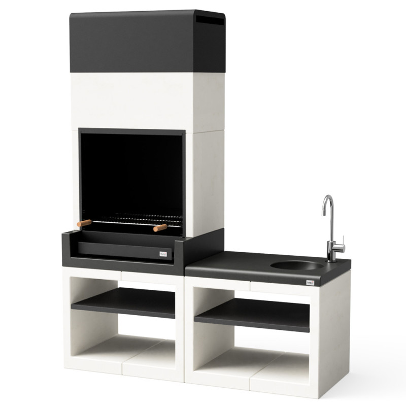 Built-in Barbecue Pack + Sink Module Kitaway 168x63x223 cm | Smooth Concrete Barbecue for Garden