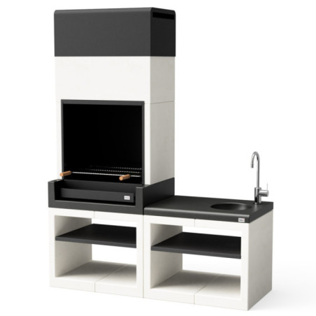 Kit barbecue encastrable + module évier (168 x 63 x 223 cm) | Barbecue en béton lisse pour jardin
