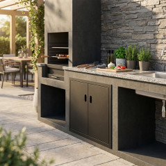 Puerta Doble para Barbacoa y Módulos Kitaway 78x57 cm | Puerta Acero Negro para Barbacoa de Obra y Cocina Exterior