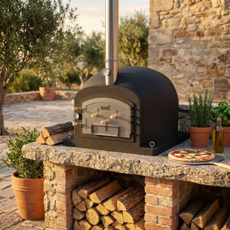 Kitaway BBQ Oven 100x100x65 cm Black | Wood Burning Oven with Professional Insulation and Pressure Gauge