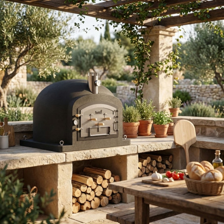 Horno para Barbacoa Kitaway 120x120x65 cm Negro | Horno de Leña con Aislamiento Profesional y Manómetro