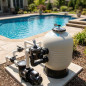 Filtre à sable M3000 480 mm pour piscines avec vanne latérale | Filtre monobloc 9000 l/h pour piscines résidentielles