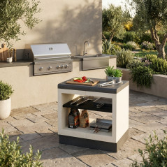 Kitaway Built-in Barbecue Countertop 84x63x85 cm | White/Black Base for Outdoor Garden Barbecue