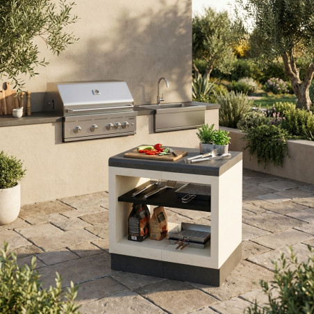 Piano di lavoro per barbecue a incasso Kitaway 84x63x85 cm | Base bianca/nera per barbecue da giardino esterno