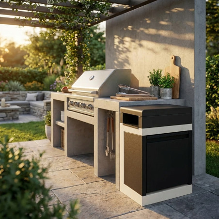 Poubelle encastrable Kitaway 63 x 42 x 81 cm pour barbecue de jardin | Base blanche/noire