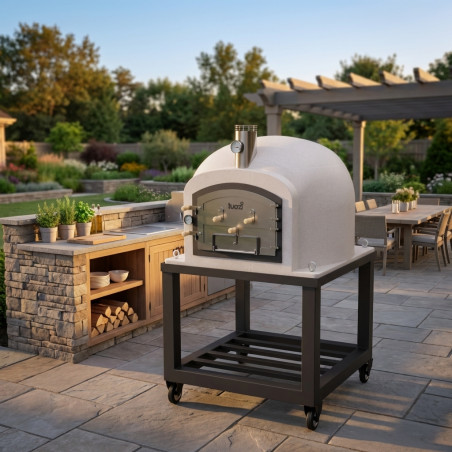 Kitaway-Backofen mit Untergestell und Rollen, 100 x 100 x 65 cm, Weiß | Abmessungen 100 x 100 x 170 cm | Professioneller Gasback