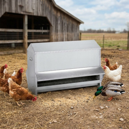Tolva Exterior para Aves, Patos y Roedores 100 Kg, 97x60x66 cm | Comedero Galvanizado para Pajaros y Conejos