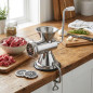 Manual meat grinder with 3 stainless steel discs, dimensions 17 x 12 x 19 cm