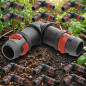 10 x 16mm drip irrigation elbow with safety ring. Union for drip tube diameter 16 mm, black