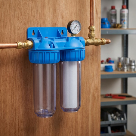 2 Stück Filterbehälter 10'' | Verstärkte Messingverbindung | Maximale Druck 6 Bar | Sediment | Polyphosphat